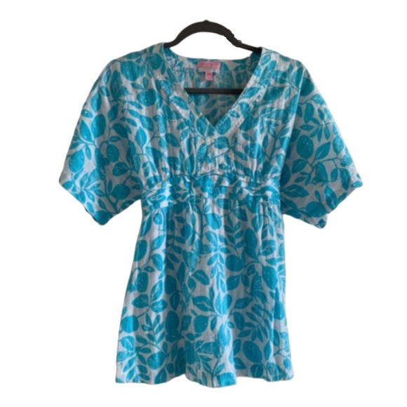Lilly Pulitzer Tops - Lilly Pulitzer Blue Babydoll Flora Blouse Size M
